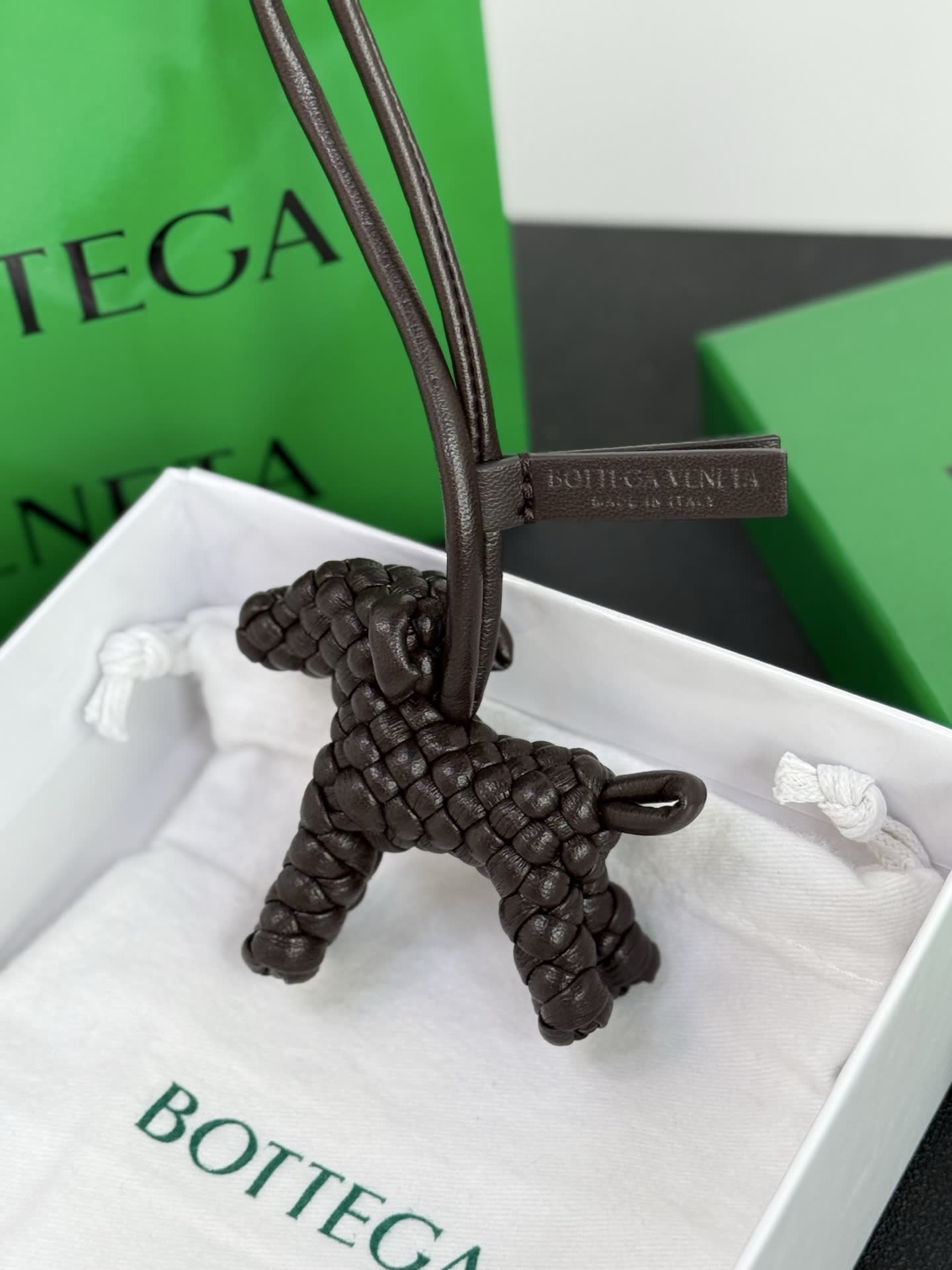 Bottega Veneta Black Leather Dog Charm